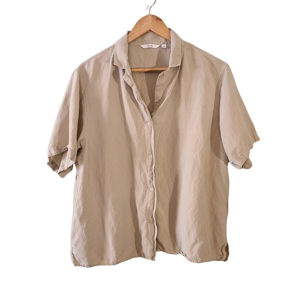 Uniqlo Women Linen Blend Button-Down Short-Sleeve Shirt